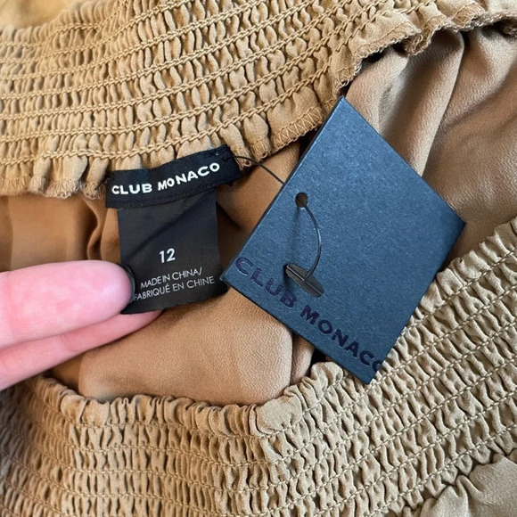 Club Monaco Dress Womens 12 Silk Nude Beige Smocked Flowy Neutral Minimal Boho - Picture 7 of 8